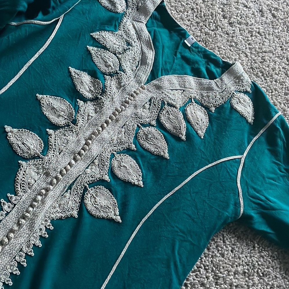 Turquoise Kaftan Half Sleeve Pearl Print 🐚